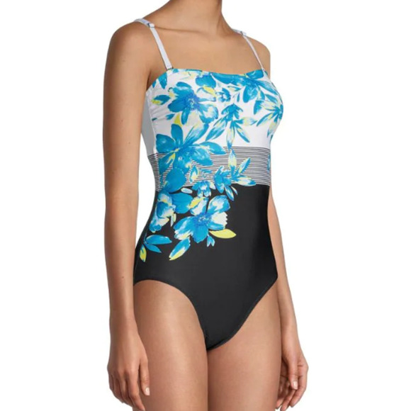 Calvin Klein One-Piece Swimsuit Black Blue Floral Size 6 NWT ** - Picture 4 of 5